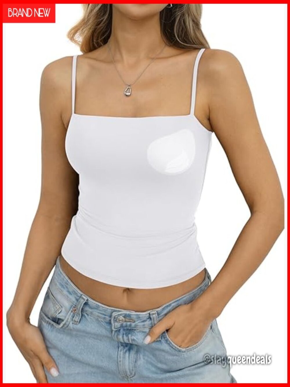 Padded Double Lined Crop Tank Top Square Neck Built in Bra Fitted Camisole
